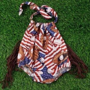 Patriotic Baseball Themed Kids Romper